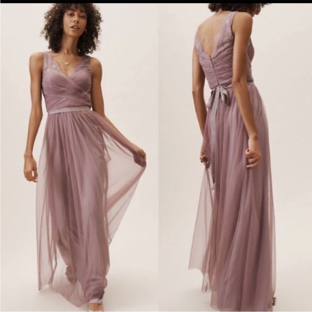 Hitherto BHLDN Fleur Dress Bridesmaid Cocktail Full Length Lace Dusty Pink